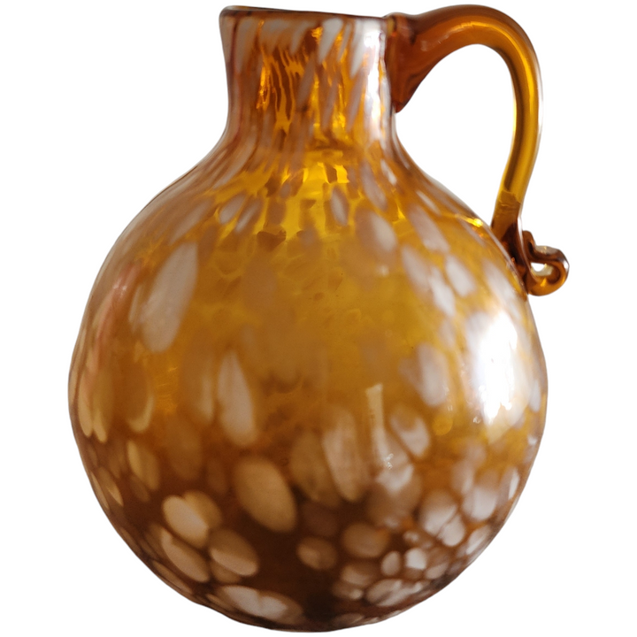 Hand Blown Amber & White Art Glass Jug Bud Vase