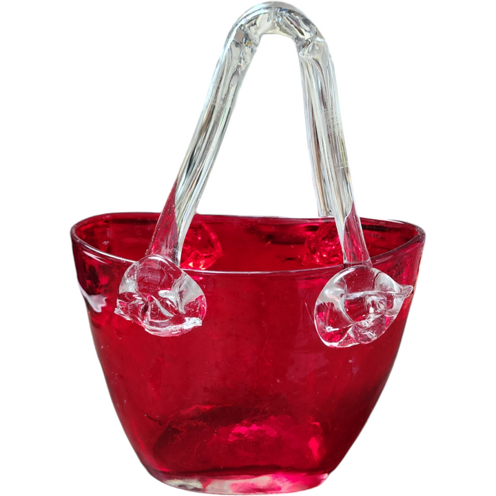 Captivating Ruby Red Art Glass Handbag Basket Vase