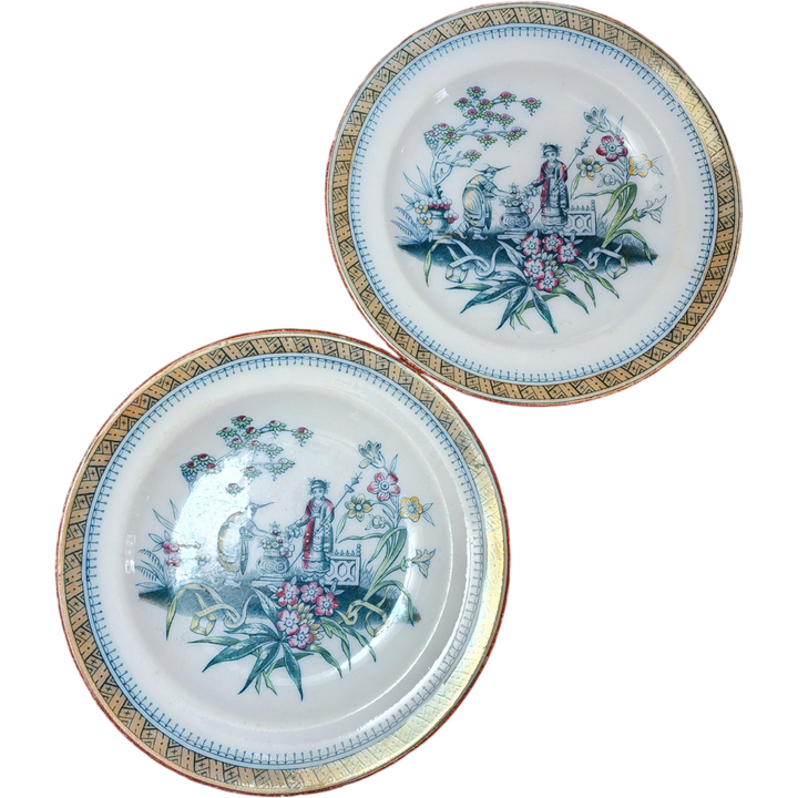 9" Edge Malkin & Co Chang White Chinoiserie Dinner Plate Set of Two