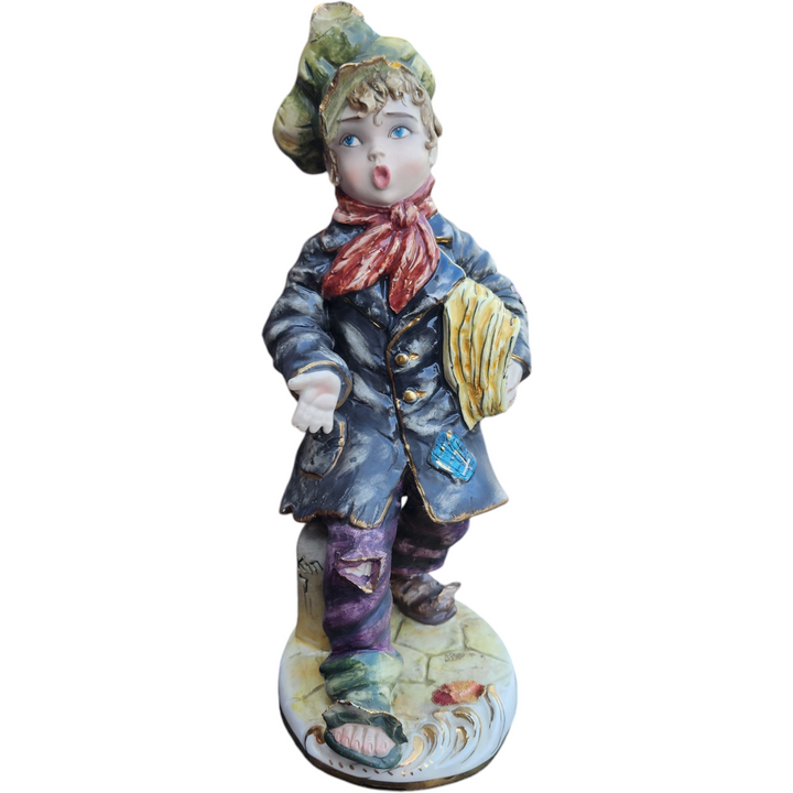 Dipinto A Mano Hand Painted Porcelain Newspaper Boy Artist Signed Figurine
