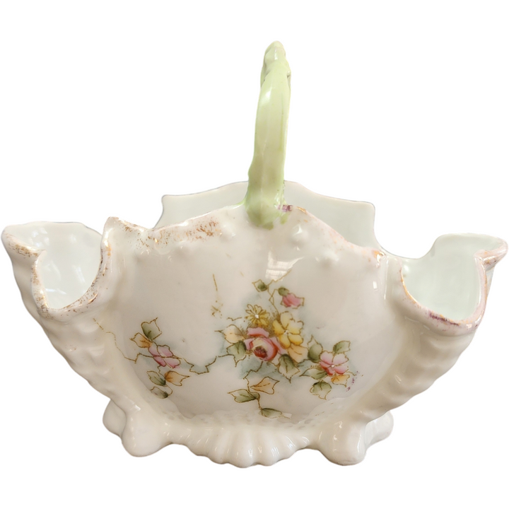 Porcelain Basket with Floral Design and Scalloped Rim