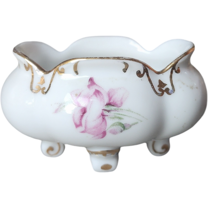 Art Deco Hand-Painted Floral Details and Gold Accents Japanese Porcelain Salt Cellar