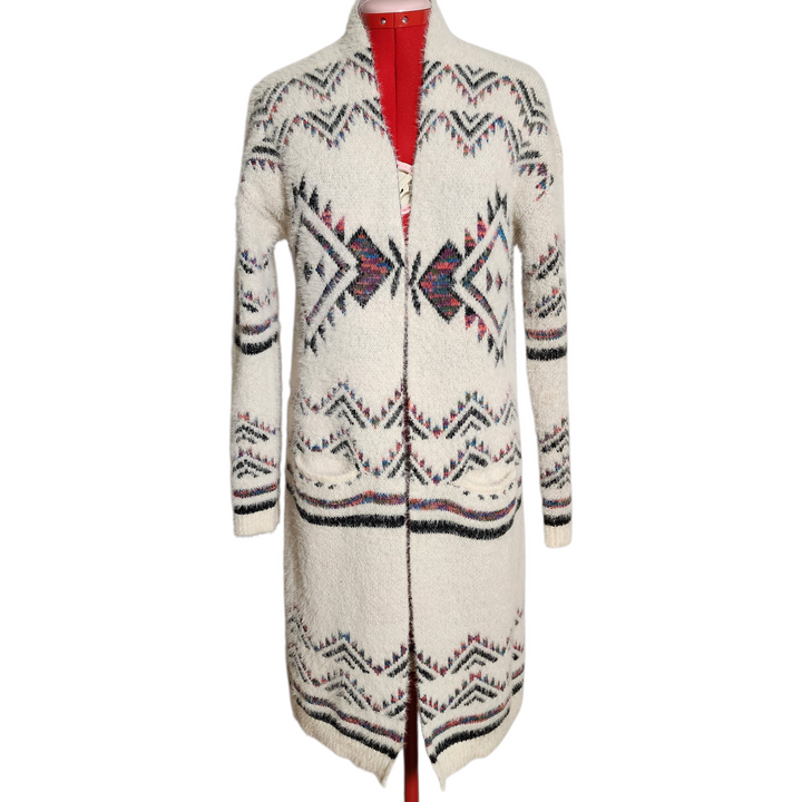 Leighton Long Tribal Aztec Knit Cardigan Sweater Jacket Women’s L Boho Southwestern Duster