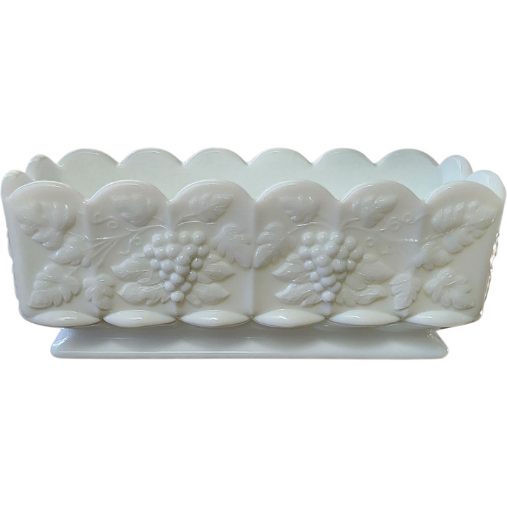 Authentic Westmoreland Milk Glass Box Planter | Embossed Grapes & Leaves | Mid Century Retro Kitchen or Table Décor