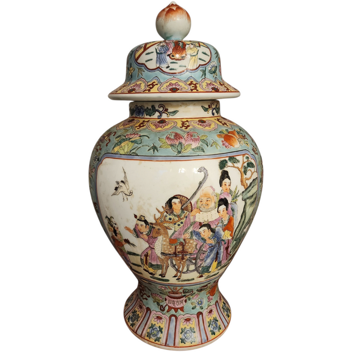 A Large Chinese Famille Rose Covered Jar Hand-Painted in Macau Mid-20th Century