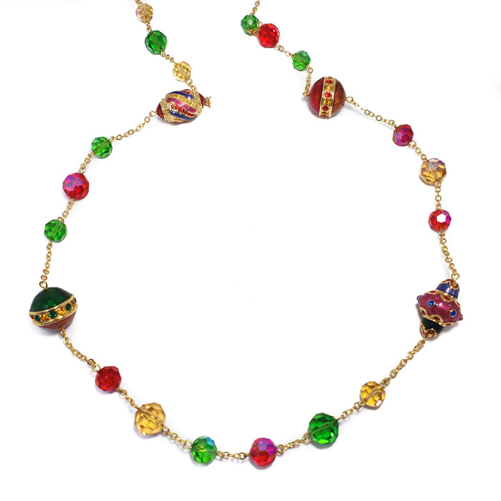 Jay Strongwater Holiday Festive Ornament Necklace with Rhinestones and Enamel