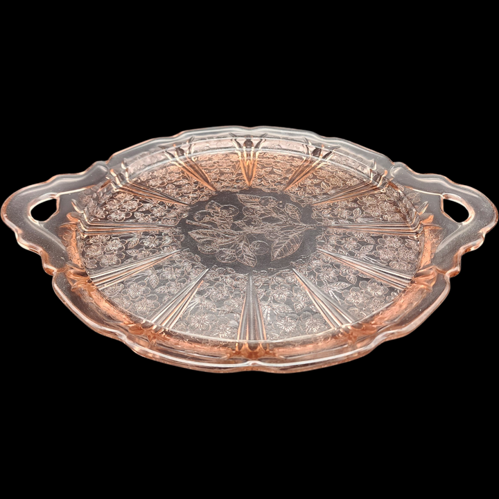 Jeannette Cherry Blossom Pink Depression Glass Handled Tray