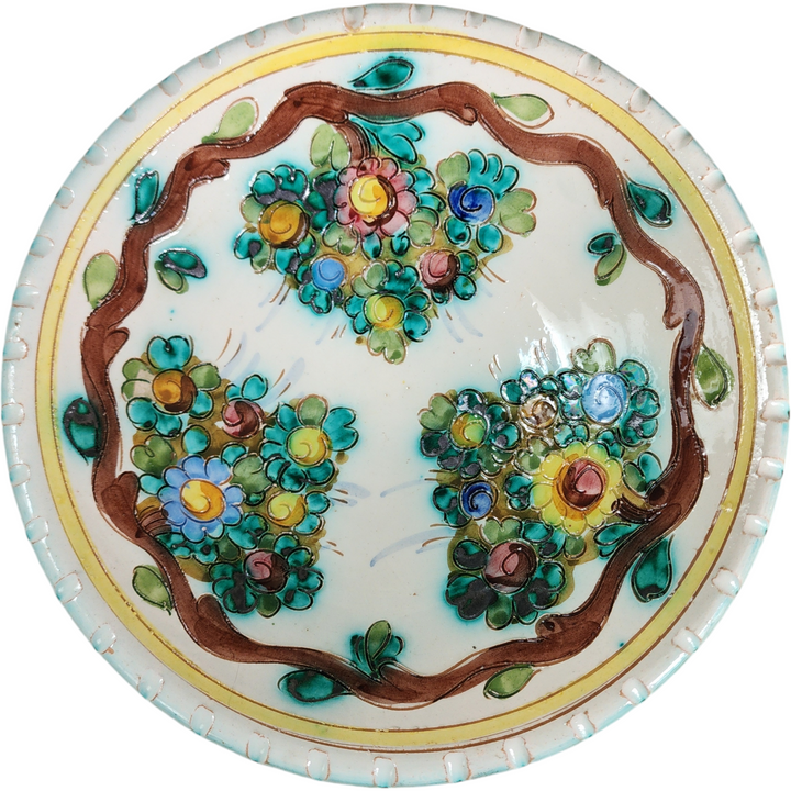 Vintage Italian Hand Painted Majolica Floral Plate Italy Pottery