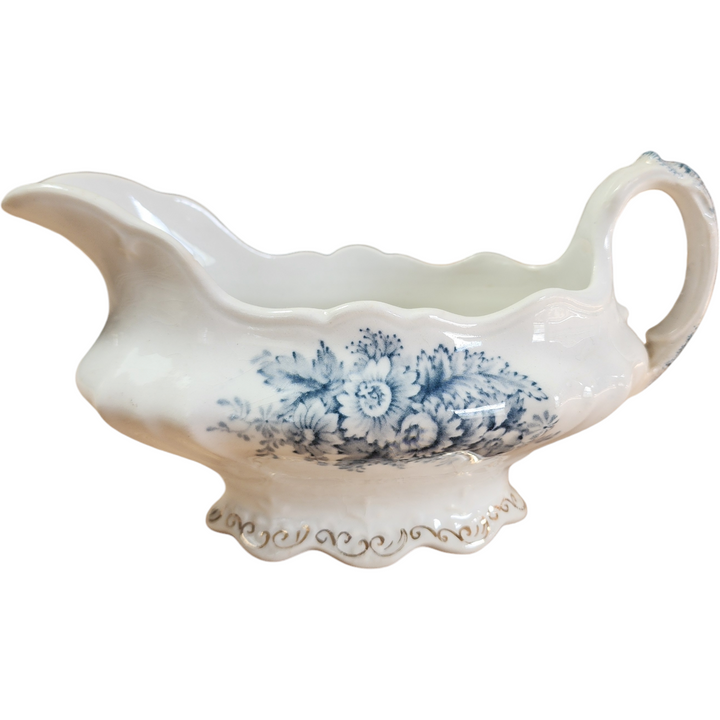 Antique John Maddock & Sons Royal Semi-Porcelain Blue Floral Gravy Boat England c.1896–1906