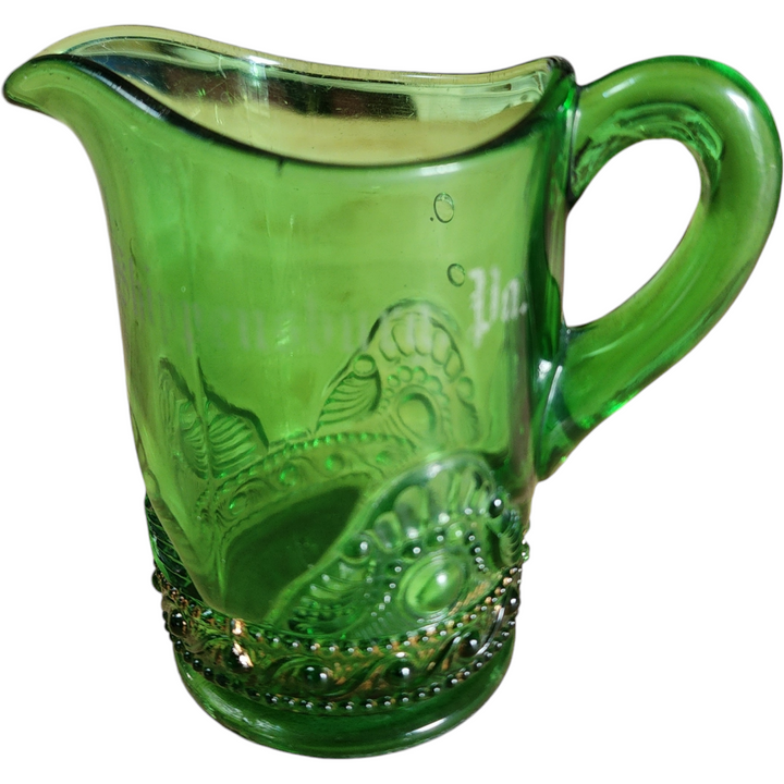 Vintage Green EAPG Early American Pattern Glass Creamer in the "Virginia / U.S. Glass #15112