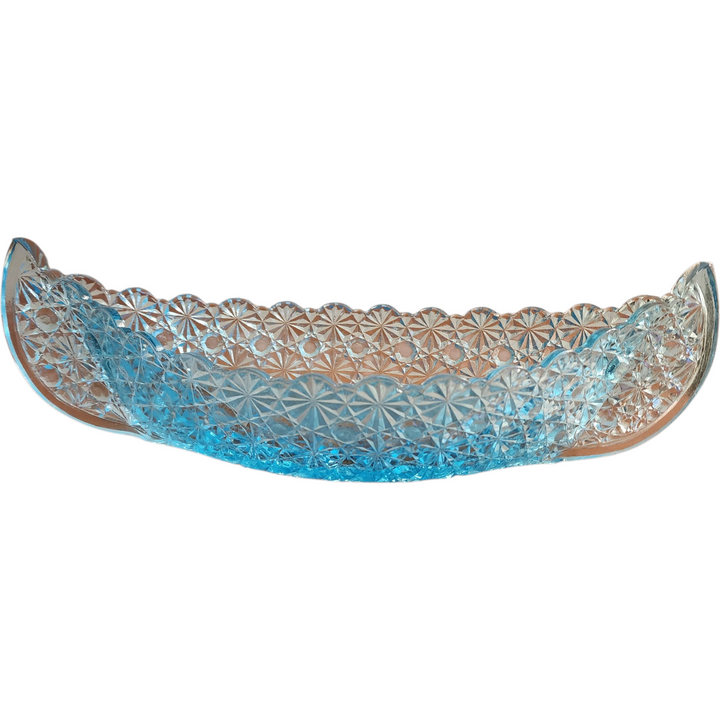 L G Wright Glass Daisy and Button Blue Canoe Shape Bowl