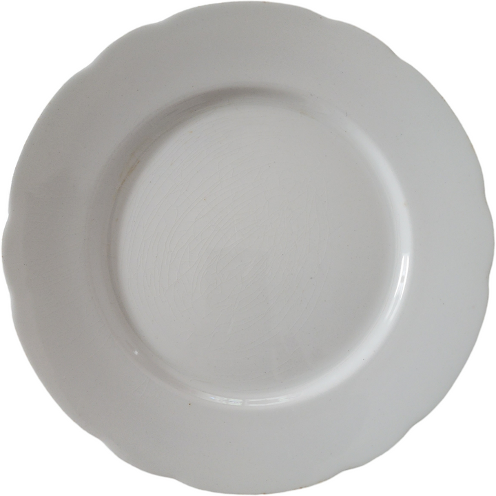 Antique William Ridgeway Ironstone Plate  Bishop Crown Backstamp  White Scalloped Staffordshire England c.1891–1910