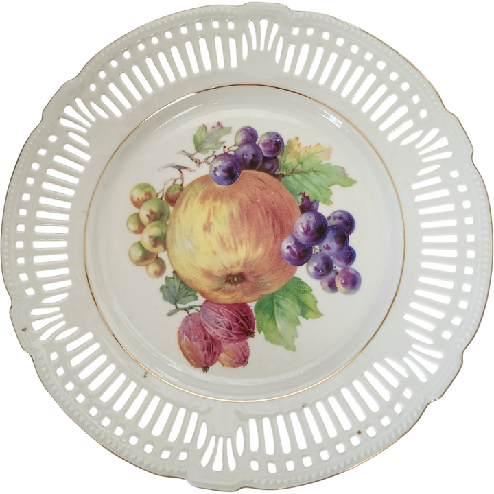 Vintage Imperial Bavaria Reticulated Porcelain Plate Fruit Center Design Germany c.1950s–70s