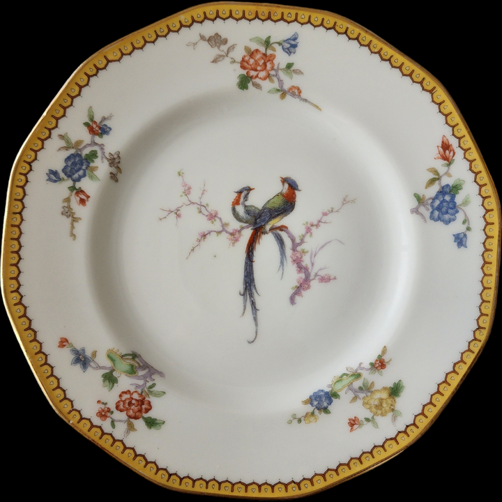 Antique Theodore Haviland Limoges France Dinner Plate Bird & Floral with Gold Trim Early 1900s Porcelain