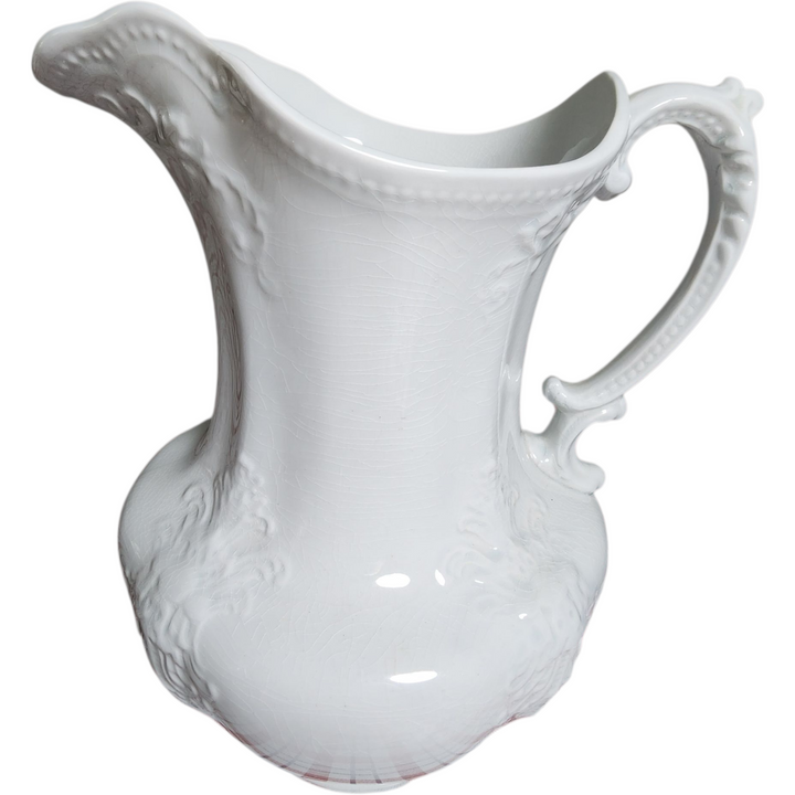 Antique J & G Meakin Ironstone White Pitcher Embossed Victorian Style Jug Staffordshire England 19th Century