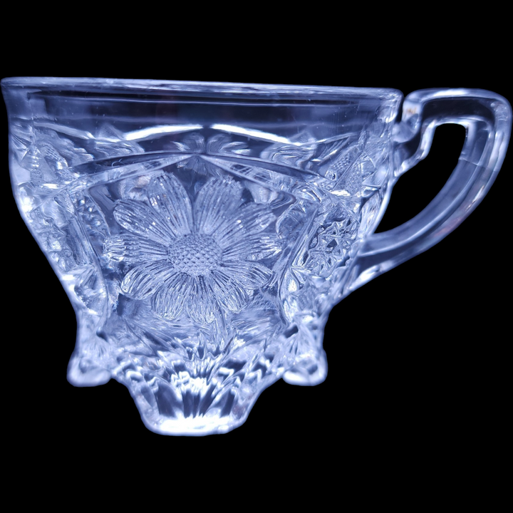 Cambridge Nearcut Archfoot Daisy EAPG Pressed Glass Handled Punch Cup Early 1900s Antique