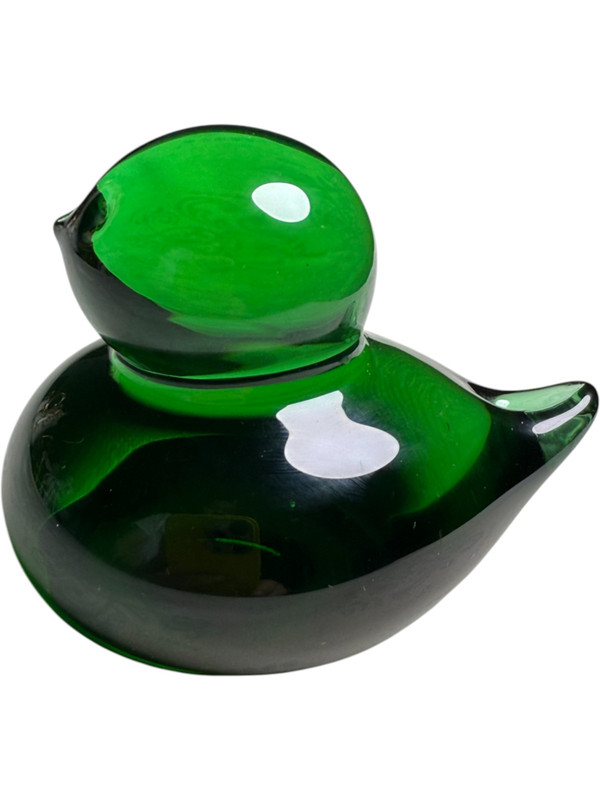 Vintage Green Art Glass Bird Figurine Handblown Murano Style Duck Sculpture Mid-Century Modern Glass Animal Emerald Green Collectible