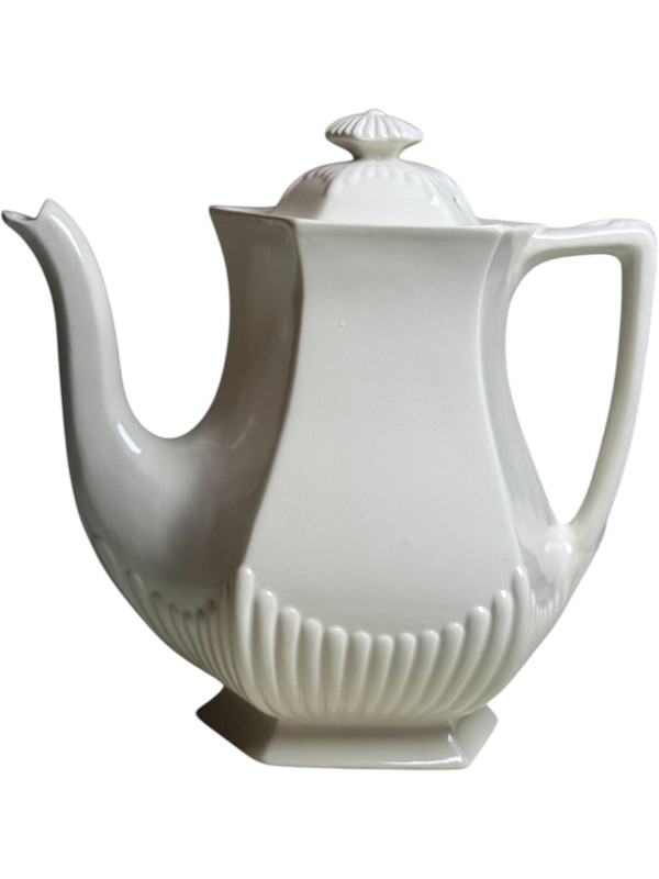 Vintage W. Adams & Sons Micratex White Ironstone Teapot English Hexagonal Ironstone Teapot with Lid Antique Staffordshire Pottery Mid-Century Tea Pot