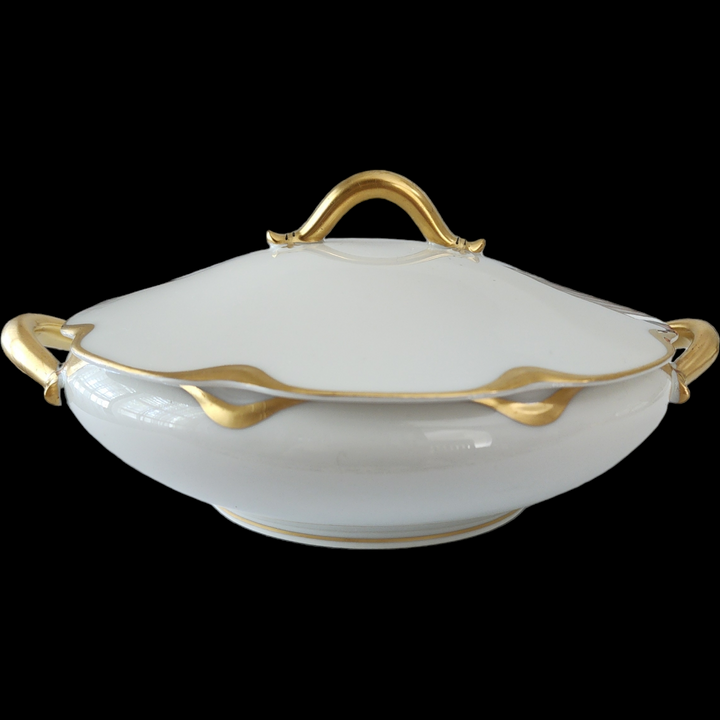 Haviland Silver Anniversary Covered Tureen White Porcelain with Gold Trim Handles, Vintage France