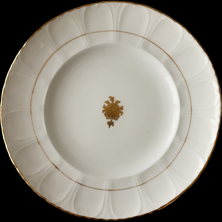 Antique Davenport Longport Staffordshire Plate White Ironstone with Gold Medallion & Gilt Rim c.1870s Victorian Porcelain