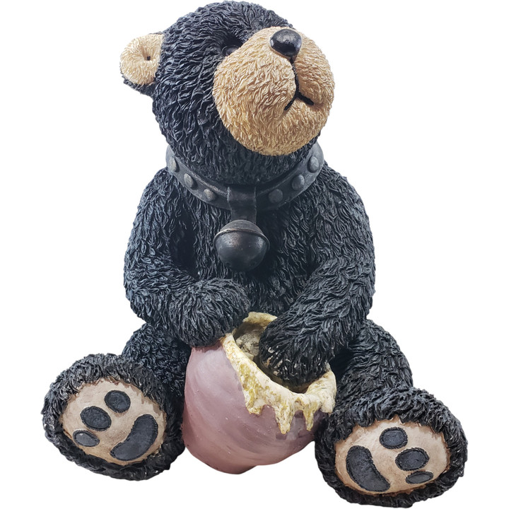 Large Black Bear Resin Figurine with Honey Pot – Rustic Lodge Cabin Decor, Woodland Animal Sculpture