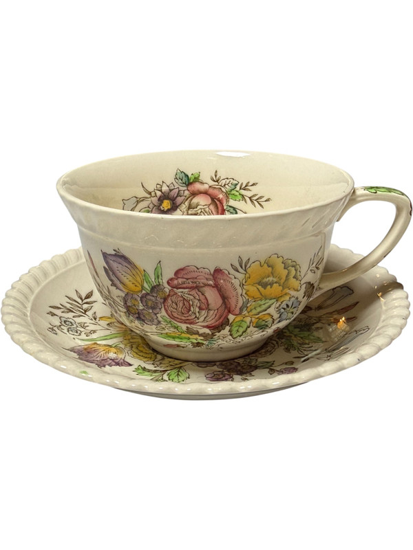 Johnson Brothers Garden Bouquet Flat Cup & Saucer Set Ironstone Floral England