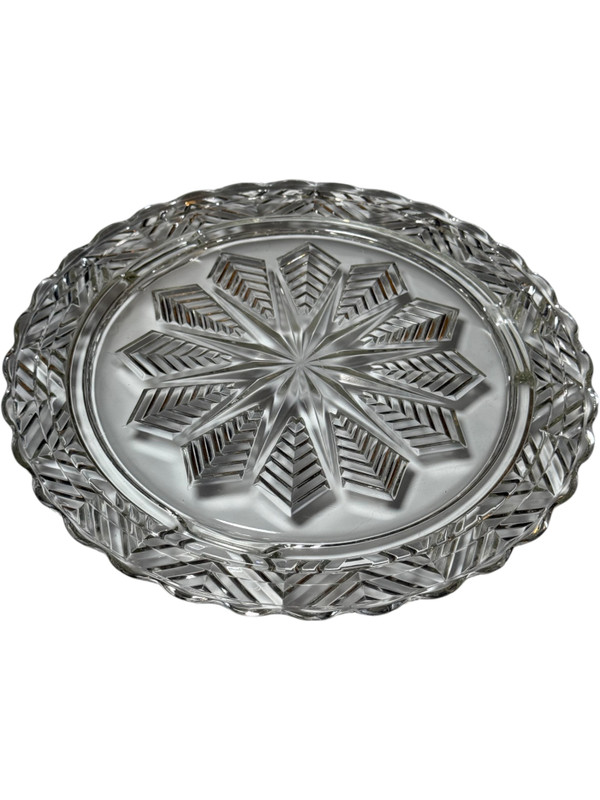 Princess House Heritage Starburst Clear Glass Pie Plate 11” Round Scalloped Edge Sunburst Floral Design