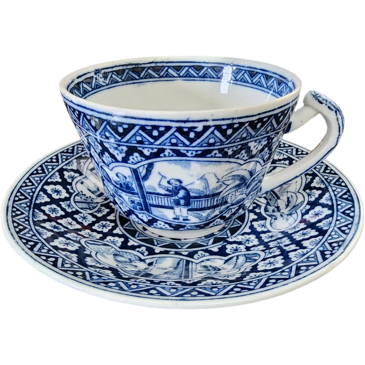 Reserved - 4 Kangxi Blue and White Asian Scene Porcelain Demitasse Sizing Cup and Saucer Set