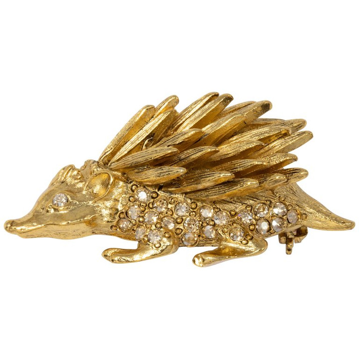 Oscar de la Renta Pave Crystal Hedgehog Brooch, Pin in Gold