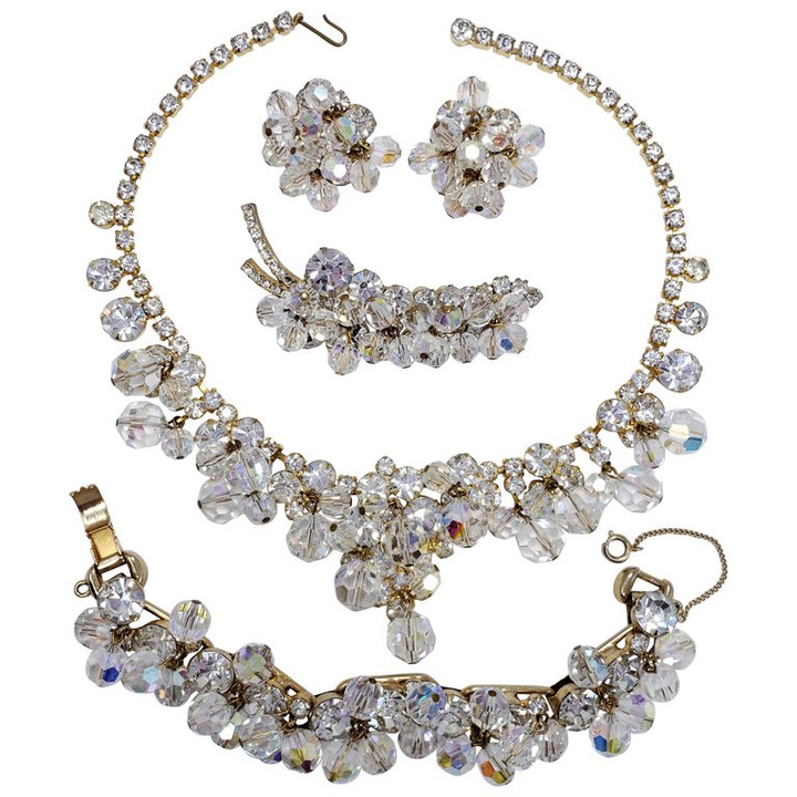 Juliana DeLizza & Elster Glistening Aurora Borealis Faceted Crystal Demi Parure