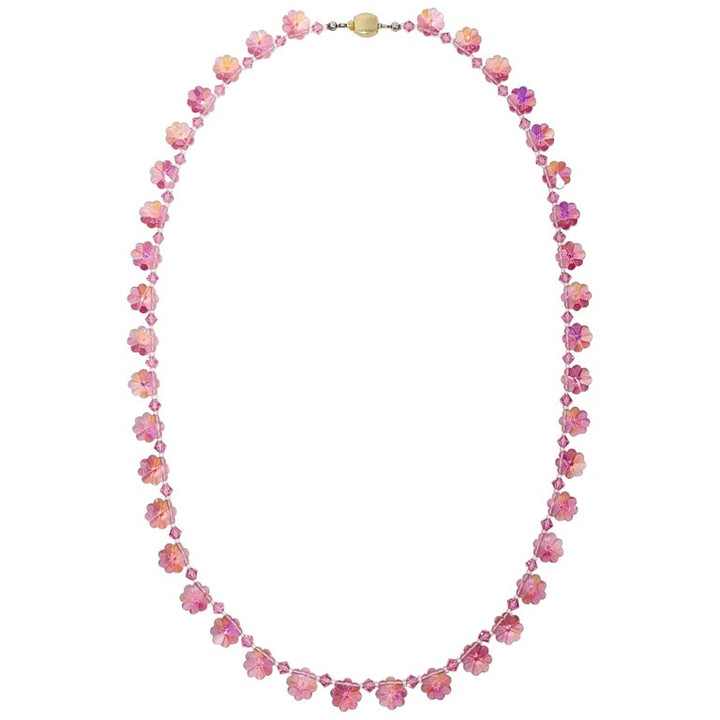 Rose Aurora Borealis Two-Tone Crystal Flower Bead Necklace, Vintage Mid 1900s