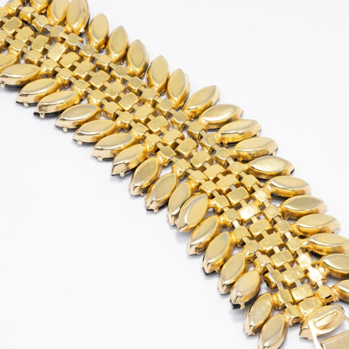 Napier Collection Jet Crystal Pin, Bracelet, Clip on Earrings Set in Gold Vintage Loft