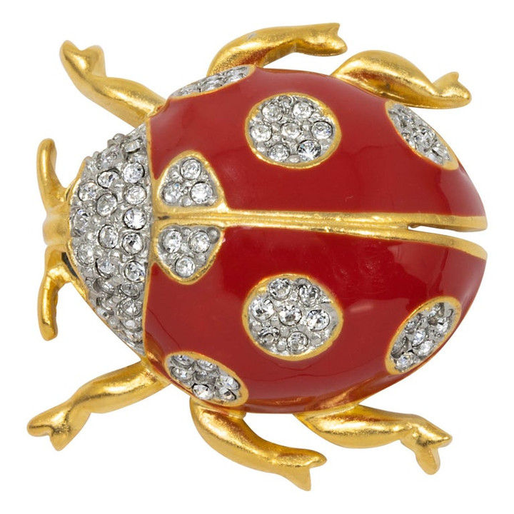 KJL Kenneth Jay Lane Clear Crystal Lady Bug Pin, Red and Black Enamel