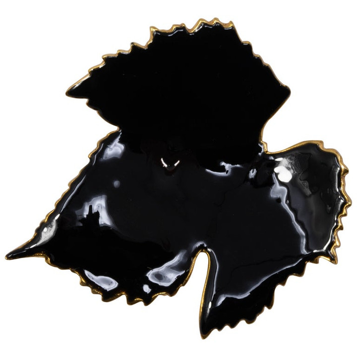 Oscar de la Renta Lane Black Enamel Grapevine Leaf in Gold