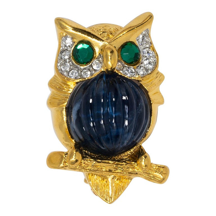 KJL Kenneth Jay Lane Gold Crystal Own Pin Brooch, Blue Jelly Belly Cabochon