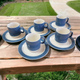 Pagnossin Blue-Gray Border Cream Flat Cup & Saucer 11 Pieces  Set of 5 