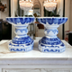 Vintage Porcelain Blue & White Candlestick Holders Set of Two