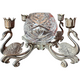 Godinger Silverplate Swan Crystal Bowl Candle Holder Tabletop Candelabra Centerpiece
