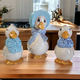 Set of 3 White with Blue Bonnet and Bows Geese Figurines Farmhouse Decor