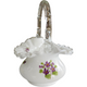 7" Fenton Violets In The Snow Milk Glass Basket