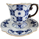 Bombay  Blue White Platinum Trim Star Design Footed Cup & Saucer Set