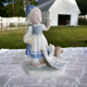 6" Lego Blue & White Dutch Girl Glazed Porcelain Figurine Japan
