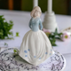 Victorian Women Glazed Porcelain Blue White Floral Figurine  