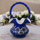 Fenton Blue Glass Basket Twisted Handle Hand-Painted Floral Design
