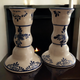 Delft Blue White Porcelain Candle Holders Windmill Floral Boxed