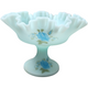 8" Fenton Blue Roses on Blue Satin Milkglass Round Compote