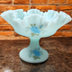 8" Fenton Blue Roses on Blue Satin Milkglass Round Compote