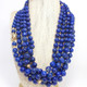 Lapis Lazuli Long Rope Bead Necklace, 14 Karat Gold, Diamond and Ruby Gold Clasp