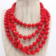 Faceted Sea Coral Bead Long Rope Necklace, Genuine  Coral 70"