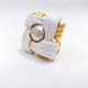 KJL Kenneth Jay Lane White Enamel and Faux Pearl Goldtone Cocktail Ring